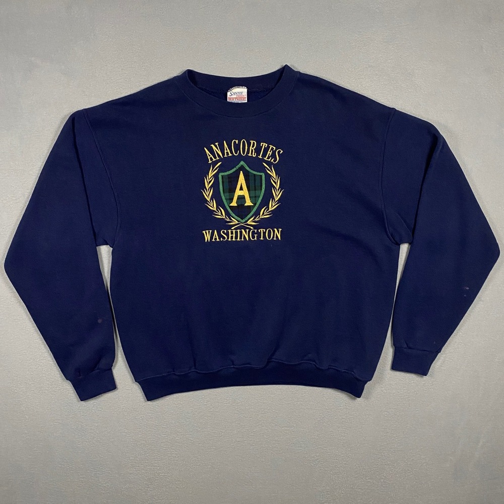 Vintage‎ Santee Sweats Crewneck Sweatshirt Mens L Navy Anacortes Washington USA